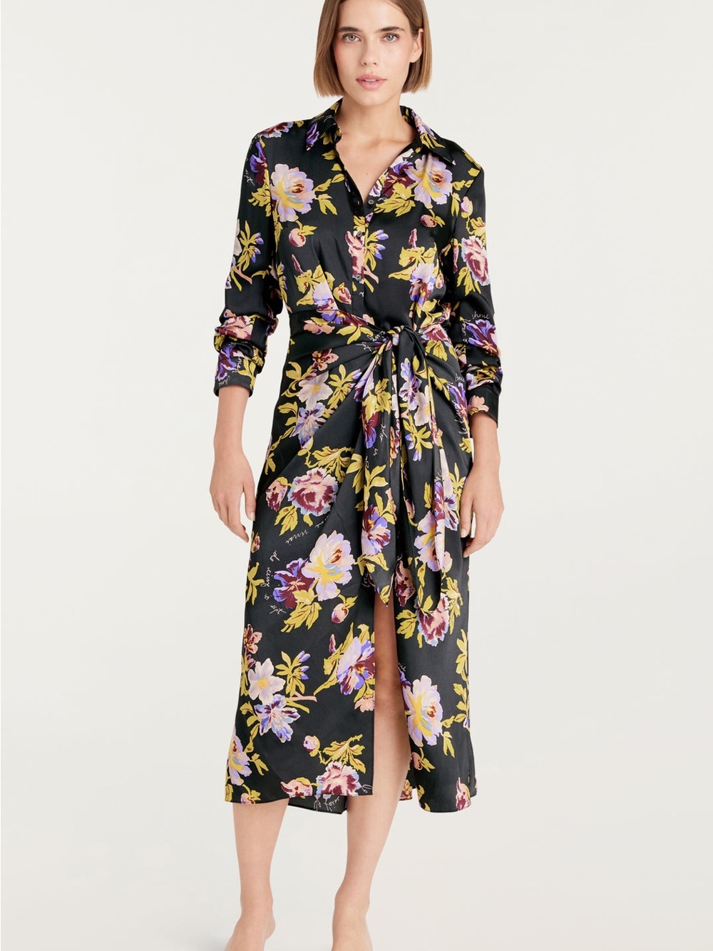 NWOT 5 a7 cinq a sept BRIGITTE BLACK YELLOW FLORAL JACEY FAUX WRAP DRESS SZ 2 - Picture 3 of 7